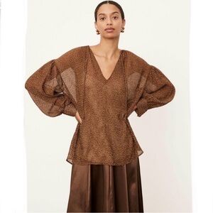 New Vince Starry Dot Shirred-Neck Blouse Verona polka dots with slip size L